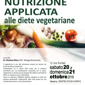 20-21 Ottobre 2018 - Corso di Nutrizione Applicata alle Diete Vegetariane