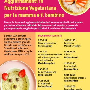 11 Ottobre 2025 - Corso ECM: Aggiornamenti in Nutrizione Vegetariana per la Mamma e il Bambino (ON-LINE)